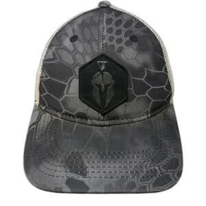 Kryptek Trucker Hat Gray One Size Camo Mesh Back Spartan Helmet Logo Snapback